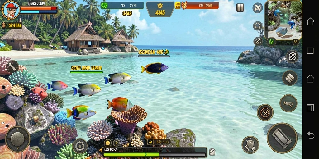 Screenshot utama menampilkan gameplay menembak ikan yang dinamis.