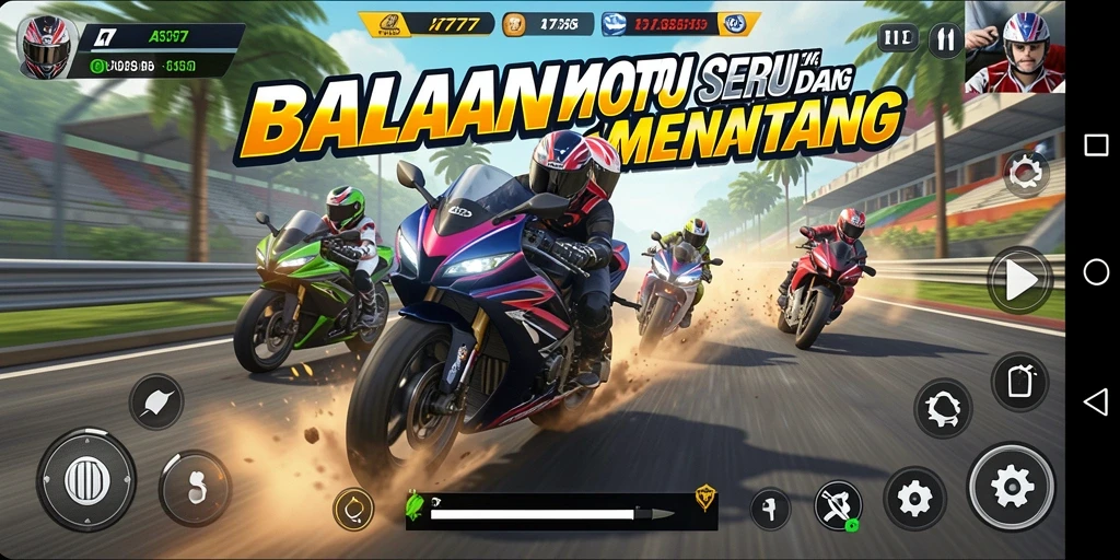 Screenshot gameplay A7777 yang menunjukkan balapan motor seru.