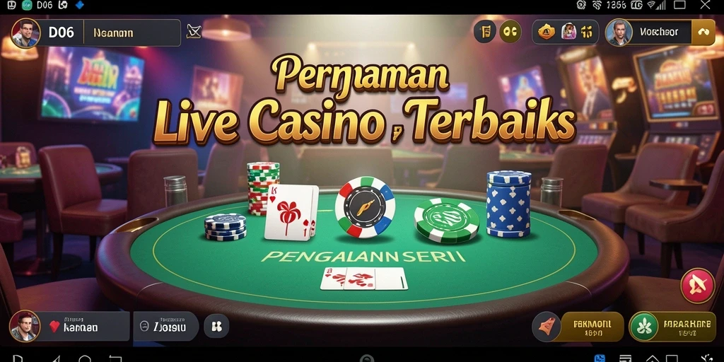 Screenshot gameplay D06 menunjukkan dealer langsung dan suasana Live Casino yang menarik.
