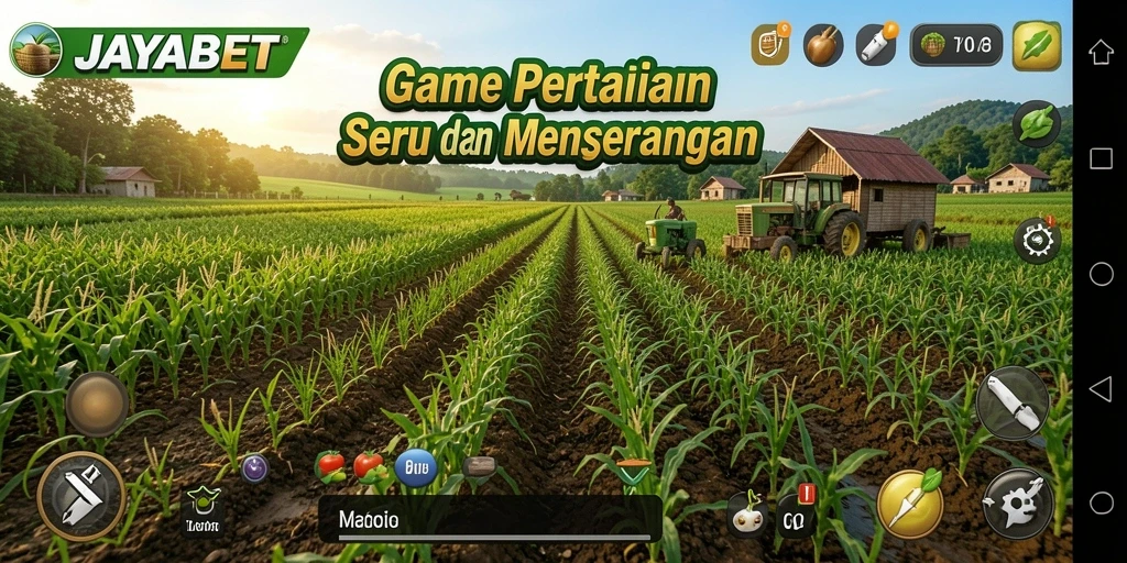 Tampilan gameplay JAYABET dengan lahan pertanian yang subur.