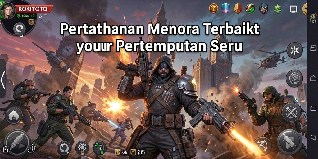 Screenshot gameplay KOKITOTO dengan aksi pertahanan menara yang intens.