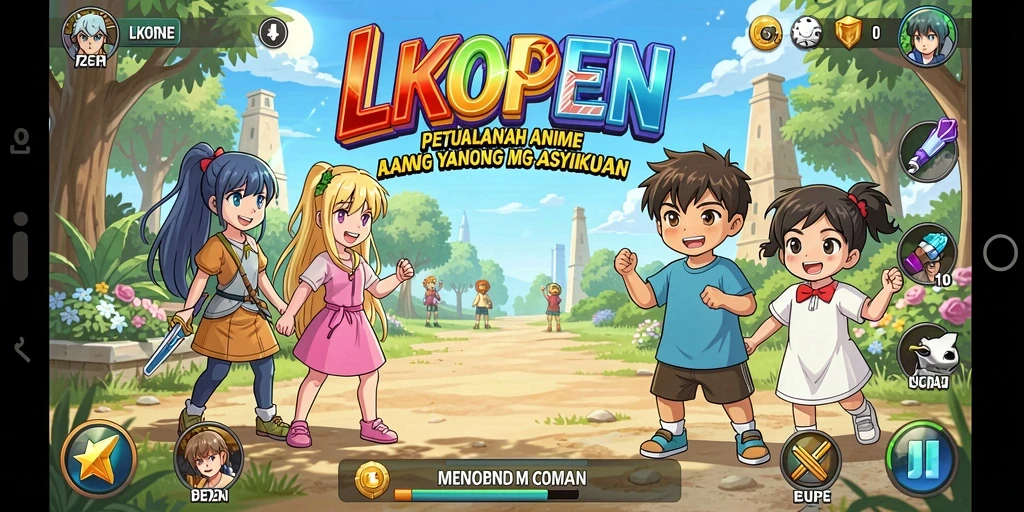 Tangkapan layar dari gameplay LKOPEN yang menampilkan aksi petualangan Anime.
