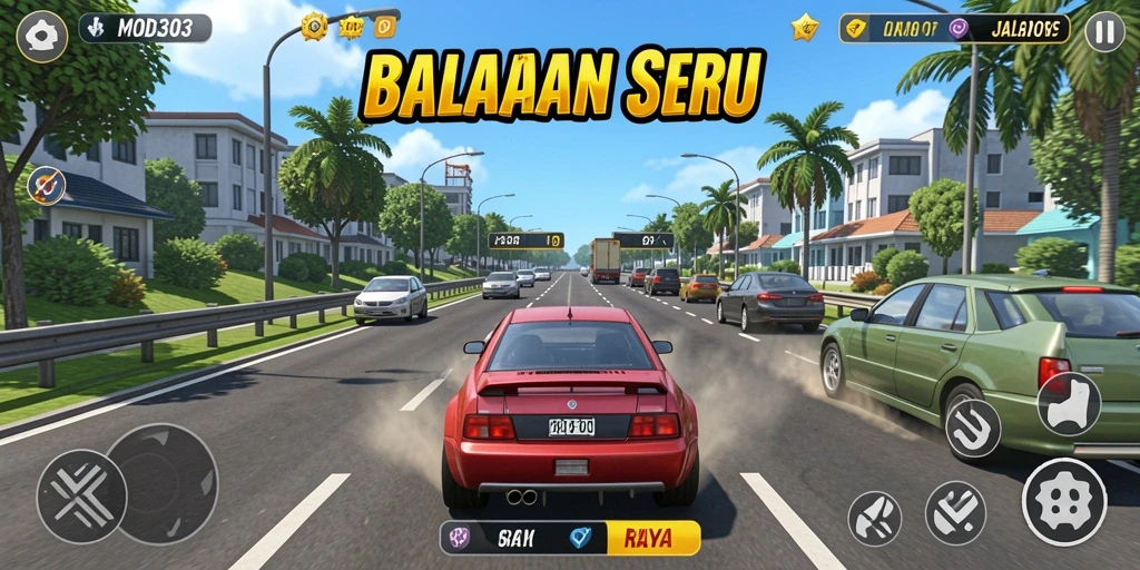 Tampilan gameplay balapan yang mendebarkan di MODE303.