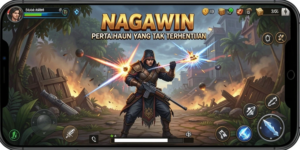 Gameplay menegangkan di NAGAWIN dengan strategi Tower Defense.