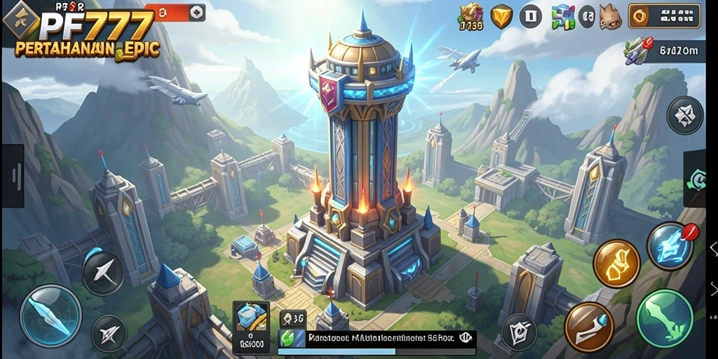 Tampilan gameplay dari PF777 menunjukkan pertarungan Tower Defense yang intens.
