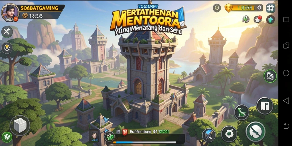 Tampilan gameplay SOBATGAMING saat mempertahankan menara dari serangan musuh.